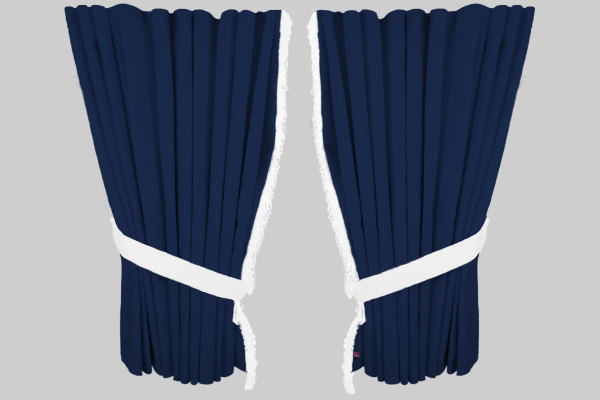 Suede look truck window curtains 4 pieces, with fringes dark blue white Length 95 cm