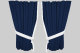 Suede look truck window curtains 4 pieces, with fringes dark blue white Length 95 cm