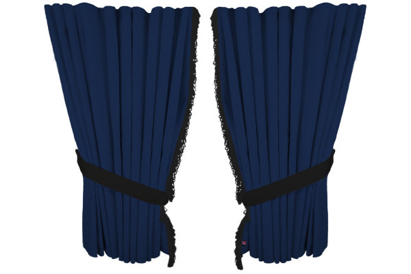 Suede look truck window curtains 4 pieces, with fringes dark blue black Length 95 cm