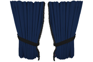 Suede look truck window curtains 4 pieces, with fringes dark blue black Length 110 cm