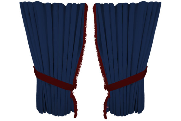 Fönstergardiner i mockalook 4-delade, med fransar mörkblå Bordeaux Längd 95 cm