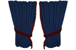 Suede look truck window curtains 4 pieces, with fringes dark blue bordeaux Length 95 cm
