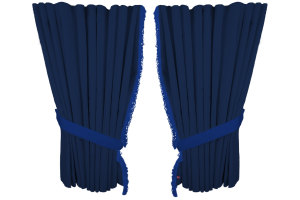 Suede look truck window curtains 4 pieces, with fringes dark blue blue Length 95 cm