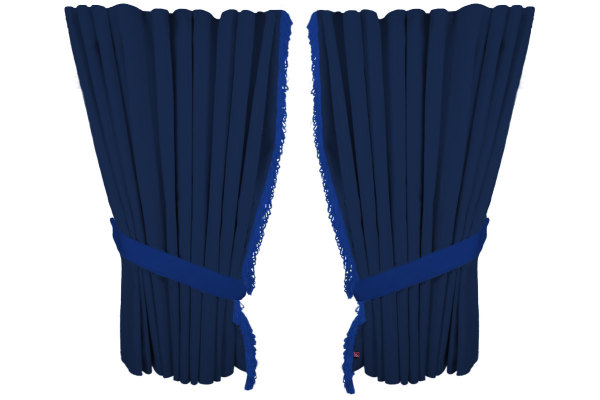 Suede look truck window curtains 4 pieces, with fringes dark blue blue Length 110 cm