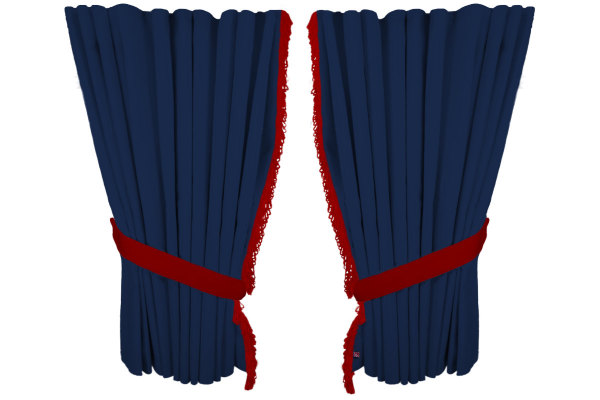 Fönstergardiner i mockalook 4-delade, med fransar mörkblå röd Längd 95 cm
