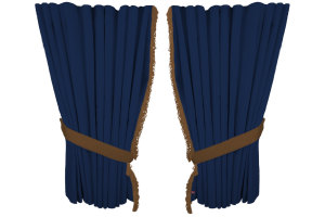 Fönstergardiner i mockalook 4-delade, med fransar mörkblå Karamell Längd 95 cm