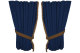 Suede look truck window curtains 4 pieces, with fringes dark blue caramel Length 110 cm