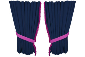 Fönstergardiner i mockalook 4-delade, med fransar mörkblå rosa Längd 95 cm