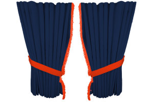 Suede look truck window curtains 4 pieces, with fringes dark blue orange Length 95 cm