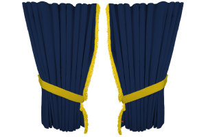 Suede look truck window curtains 4 pieces, with fringes dark blue yellow Length 95 cm