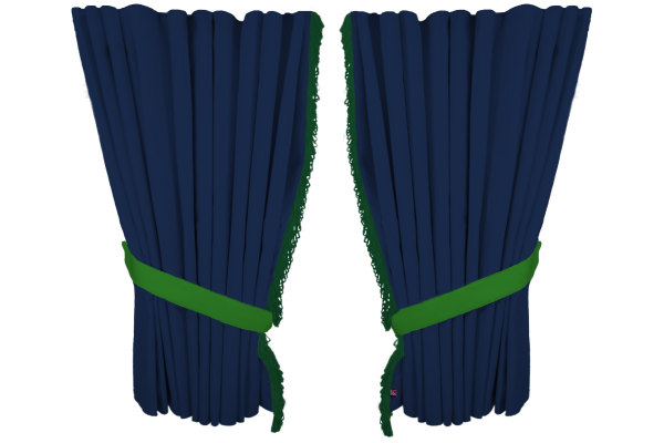 Fönstergardiner i mockalook 4-delade, med fransar mörkblå grön Längd 95 cm