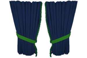 Fönstergardiner i mockalook 4-delade, med fransar mörkblå grön Länge 110 cm