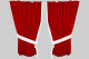 Fönstergardiner i mockalook 4-delade, med fransar röd vit Länge 110 cm