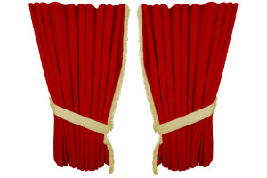 Suede look truck window curtains 4 pieces, with fringes red beige Length 95 cm