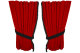 Suede look truck window curtains 4 pieces, with fringes red black Length 95 cm
