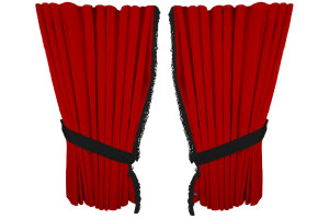 Fönstergardiner i mockalook 4-delade, med fransar röd svart Länge 110 cm