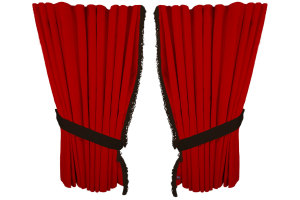 Fönstergardiner i mockalook 4-delade, med fransar röd brun Länge 110 cm