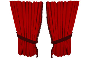 Suede look truck window curtains 4 pieces, with fringes red bordeaux Length 95 cm