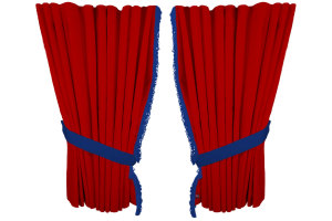 Fönstergardiner i mockalook 4-delade, med fransar röd blå Länge 110 cm