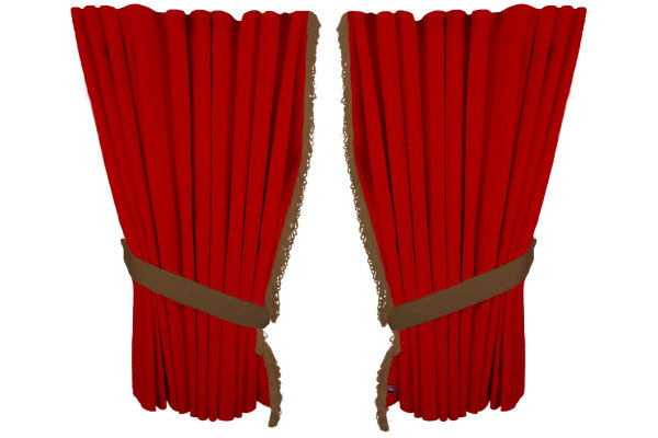 Suede look truck window curtains 4 pieces, with fringes red caramel Length 95 cm
