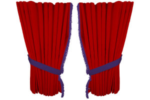Suede look truck window curtains 4 pieces, with fringes red lilac Length 95 cm