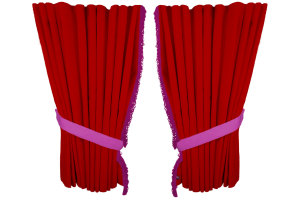 Fönstergardiner i mockalook 4-delade, med fransar röd rosa Längd 95 cm