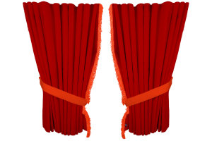 Fönstergardiner i mockalook 4-delade, med fransar röd orange Längd 95 cm