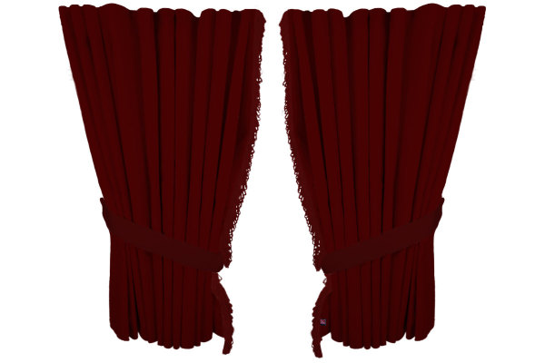 Suede look truck window curtains 4 pieces, with fringes bordeaux bordeaux Length 95 cm