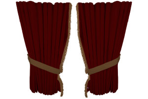 Suede look truck window curtains 4 pieces, with fringes bordeaux caramel Length 95 cm