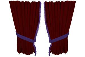 Suede look truck window curtains 4 pieces, with fringes bordeaux lilac Length 95 cm