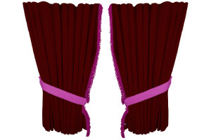 Suede look truck window curtains 4 pieces, with fringes bordeaux pink Length 95 cm