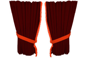 Suede look truck window curtains 4 pieces, with fringes bordeaux orange Length 95 cm