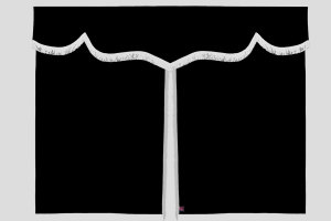 Sänggardin i mockalook med fransar, 3-delad antracit-svart vit Längd 149 cm