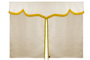 Wildlederoptik Lkw Bettgardine 3 teilig, mit Fransen beige gelb Länge 149 cm