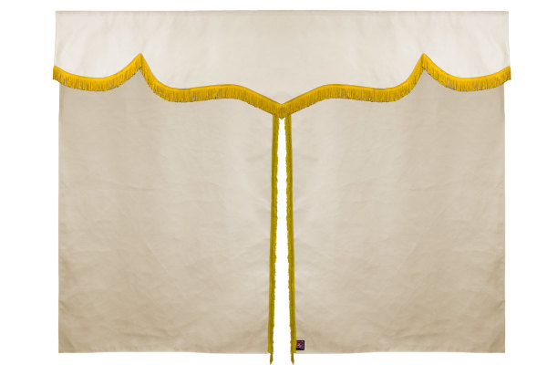 Wildlederoptik Lkw Bettgardine 3 teilig, mit Fransen beige gelb Länge 179 cm