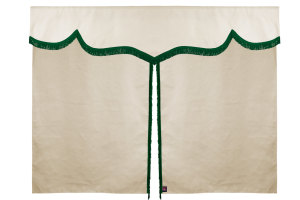 Wildlederoptik Lkw Bettgardine 3 teilig, mit Fransen beige grün Länge 149 cm