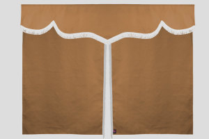 Tenda da letto 3 pezzi in simil-camoscio, con frange caramello bianco Lunghezza 149 cm