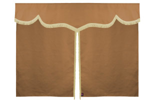 Wildlederoptik Lkw Bettgardine 3 teilig, mit Fransen caramel beige Länge 149 cm