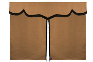 Wildlederoptik Lkw Bettgardine 3 teilig, mit Fransen caramel schwarz Länge 149 cm