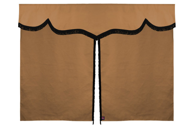 Sänggardin i mockalook med fransar, 3-delad Karamell svart Längd 179 cm