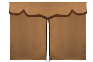 Wildlederoptik Lkw Bettgardine 3 teilig, mit Fransen caramel braun Länge 179 cm