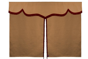 Sänggardin i mockalook med fransar, 3-delad Karamell Bordeaux Längd 149 cm