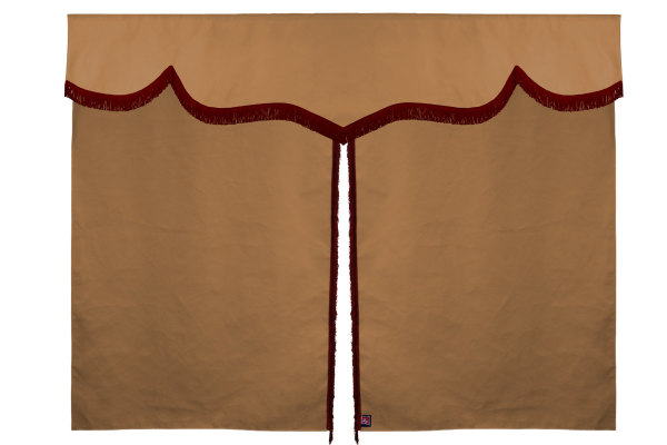 Sänggardin i mockalook med fransar, 3-delad Karamell Bordeaux Längd 179 cm
