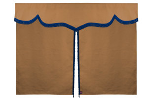 Wildlederoptik Lkw Bettgardine 3 teilig, mit Fransen caramel blau Länge 149 cm