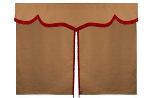 Sänggardin i mockalook med fransar, 3-delad Karamell röd Längd 149 cm