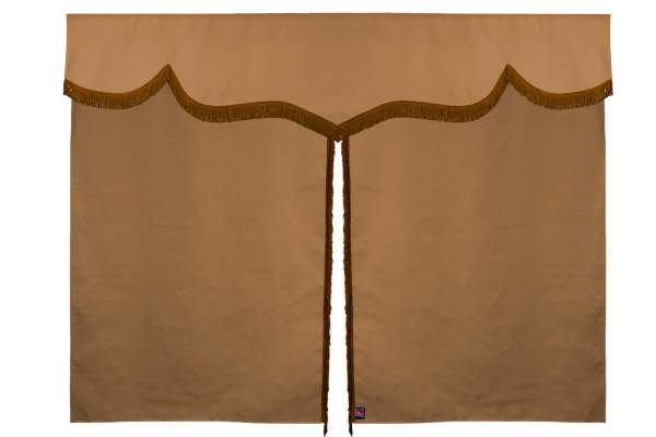 Sänggardin i mockalook med fransar, 3-delad Karamell Karamell Längd 149 cm