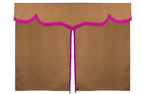 Sänggardin i mockalook med fransar, 3-delad Karamell rosa Längd 149 cm