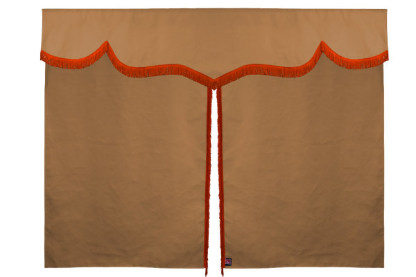 Wildlederoptik Lkw Bettgardine 3 teilig, mit Fransen caramel orange Länge 149 cm