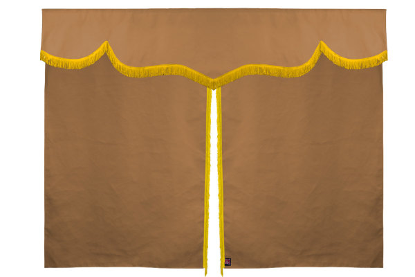 Wildlederoptik Lkw Bettgardine 3 teilig, mit Fransen caramel gelb Länge 149 cm