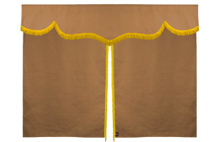 Sänggardin i mockalook med fransar, 3-delad Karamell gul Längd 149 cm